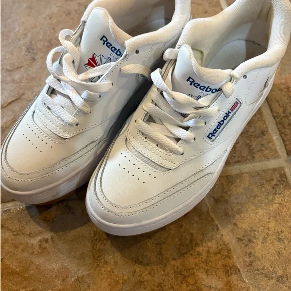 Reebok White Leather Sneakers with Gum Platform Sole - Picture 4 of 4